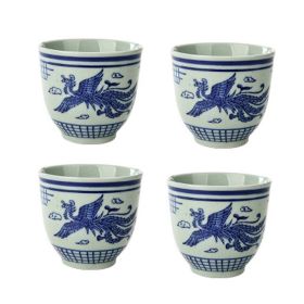 4Pcs Chinese Style Phoenix Ceramic Teacups Small Straight Wine Glass 150ML