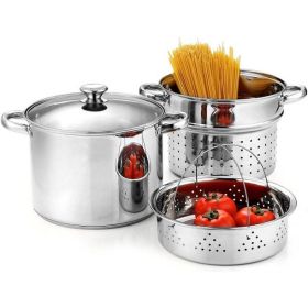 Set of 4 8 Quart Pasta Steamer Steamer Multi Port; Stainless Steel