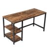 Industrial 55 Inch Wood and Metal Desk with 2 Shelves; Black and Brown