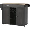 Kitchen Island Cart with Two Storage Cabinets and Four Locking Wheels; Wine Rack; Two Drawers; Spice Rack; Towel Rack