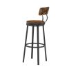 Swivel bar stool set of 2 with backrest; industrial style; metal frame; 29.5'' high.(Rustic Brown; 13.4''w x 40.5''h)