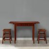 3 Piece Handcrafted Kitchen Island Breakfast Table Set; 2 Drawers; Rubberwood; Stools; Walnut Brown