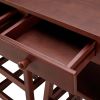 3 Piece Handcrafted Kitchen Island Breakfast Table Set; 2 Drawers; Rubberwood; Stools; Walnut Brown