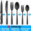 Silverware Set; Flatware Sets with Steak Knives; Flatware 24 Piece Set Food-Grade Stainless Steel Black Silverware Sets