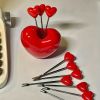 10pcs; Love Fruit Forks; Stainless Steel Cake Fork Set; Home Snacks Tableware Set; Kitchen Household Items; Valentine's Day Party Favors