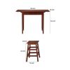 3 Piece Handcrafted Kitchen Island Breakfast Table Set; 2 Drawers; Rubberwood; Stools; Walnut Brown