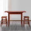 3 Piece Handcrafted Kitchen Island Breakfast Table Set; 2 Drawers; Rubberwood; Stools; Walnut Brown