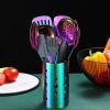 Rainbow Kitchen Utensils Set; 13-Piece Stainless Steel Cooking Utensils Set; Rainbow Cookware Kitchen Set With Utensil Holder For Non-Stick