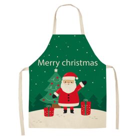 Cartoon Christmas Elk Santa Claus Printed Linen Sleeveless Apron (Option: W 20005-47x38cm)