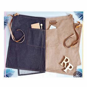 Baked Denim Canvas Leather Short Apron (Option: Model C strap black)