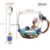 1pc Rose Enamel Crystal Tea Cup; Coffee Mug; Tumbler Butterfly Rose Painted Flower Water Cups; Clear Glass With Spoon Set