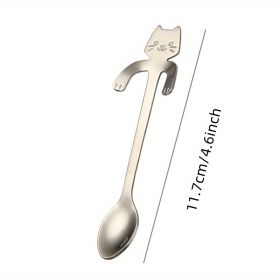 1pc Cute Kawaii Cat Spoon; Flatware; Creative Coffee Drinking Tools; Kitchen Gadget (Color: Silvery)