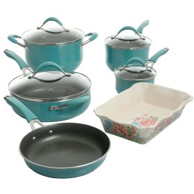 Aluminum 10-Piece Cookware Set (Color: Turquoise, Material: Aluminum)