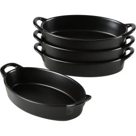 Set of 4 Oval 8"X5" Ceramic Lasagna Pans (Color: Black, Material: ceramics)