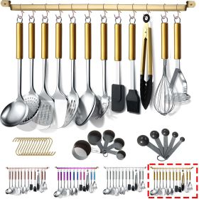 Kitchen Utensils Set 37 Pieces; Stainless Steel Cooking Utensils Set; Kitchen Gadgets Cookwarewith Hooks For Hanging Kitchen Tool Set (Color: Gold, Material: Stainless steel)