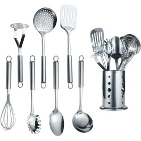 13 Piece Stainless Steel Kitchen Utensils Set with Utensil Holder (Color: Silver-8, Material: Stainless steel)