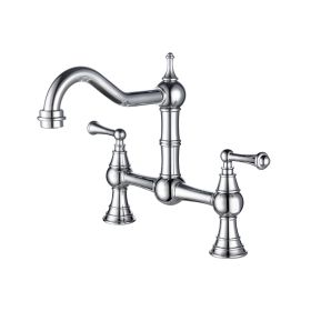 Double Handle Widespread Kitchen Faucet with Traditional Handles (Color: Chrome)