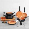 10 Piece Ceramic Nonstick Aluminum Cookware Set - Black & Copper & Blue