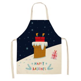 Cartoon Christmas Elk Santa Claus Printed Linen Sleeveless Apron (Option: W 20014-47x38cm)