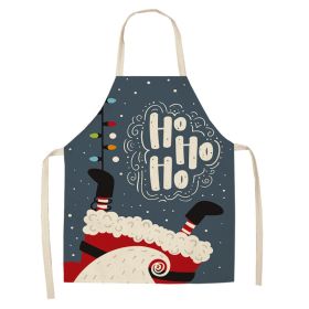 Cartoon Christmas Elk Santa Claus Printed Linen Sleeveless Apron (Option: W 20013-68x55cm)