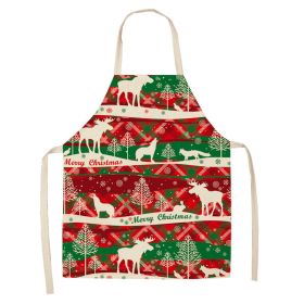 Cartoon Christmas Elk Santa Claus Printed Linen Sleeveless Apron (Option: W 20016-68x55cm)