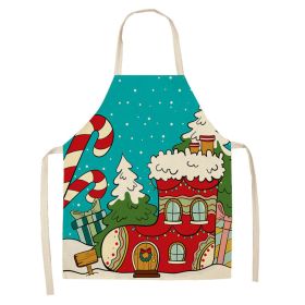 Cartoon Christmas Elk Santa Claus Printed Linen Sleeveless Apron (Option: W 20018-68x55cm)