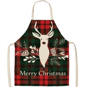 Christmas Apron Linen Oil-proof Anti-fouling Gingham Check Ginger Cake Household Bib Halter (Option: 11style-65x53cm)